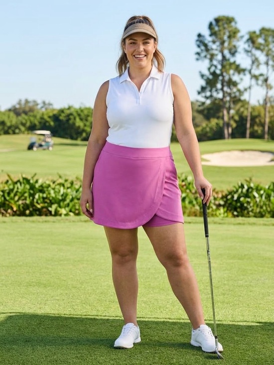 Tribal Pants - NWOT TRIBAL Pink Front-Wrap Golf Skort Size 14W Curved Hem Active Shorts